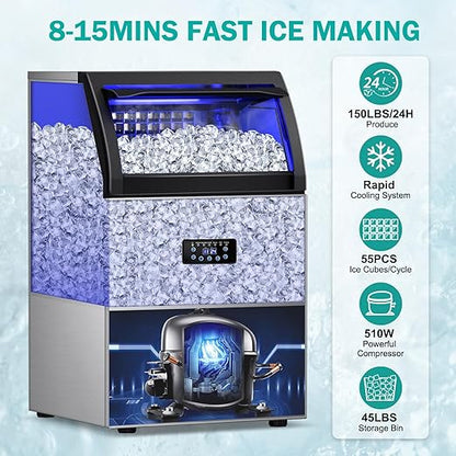Commercial Ice Maker Machine, 150lbs/24H
