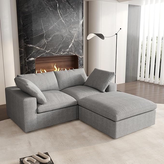 Cloud Couch Modular Sectional Sofa for LivingRoom, 80.3" Down Filled L Shaped Couch, 2 Seater+ 1 Storage Ottoman Convertible Funiture for Apartment(Grey, LoveSeat+1 Ottoman)