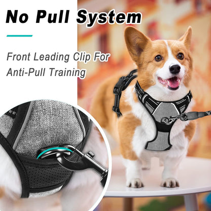 BARKBAY No Pull Dog Harness Large Step in Reflective Dog Harness with Front Clip and Easy Control Handle for Walking Training Running(Flint Gray,L)