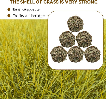 Rabbit Timothy Grass Ball 6 Pcs,Natural Bunny Grass Ball Timothy Hand Woven Chew Toys Small Animals Teeth Grinding Suitable for Hamster Guinea Pig Squirrel Totoro Gerbils