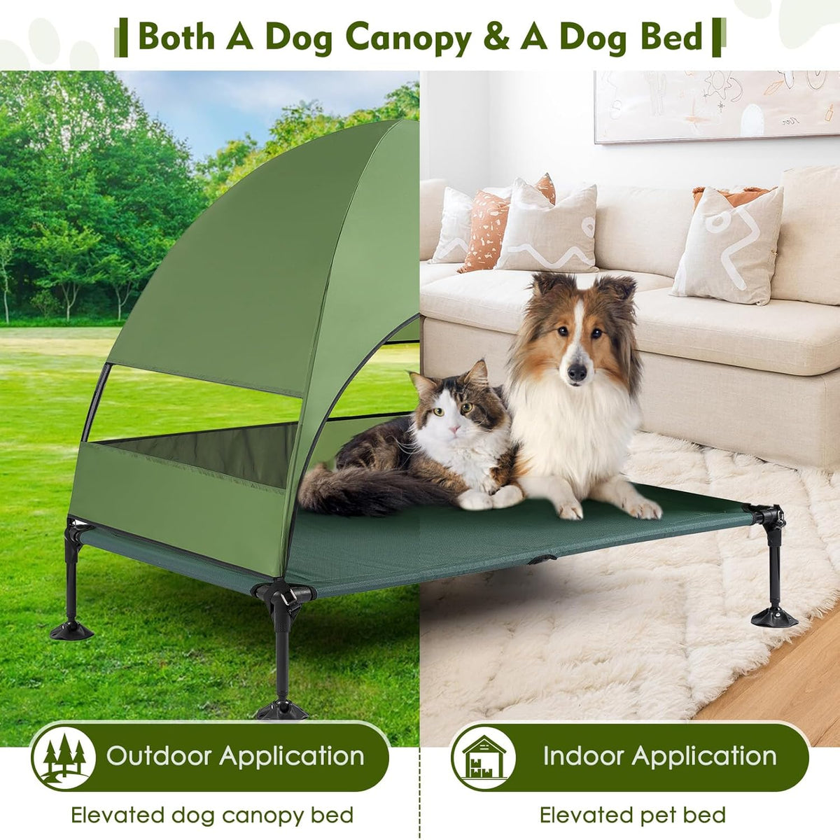 Upgraded Elevated Dog Bed with Canopy, Portable Raised Outdoor Dog Bed with Stable Anti-Slip Feet, Removable Wider Shade, Raised Dogs Cot for Large Pets Camping, Indoor & Outdoor Use