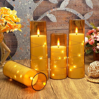 Flameless Candles with Embedded Star String, Battery Operated LED Pillar