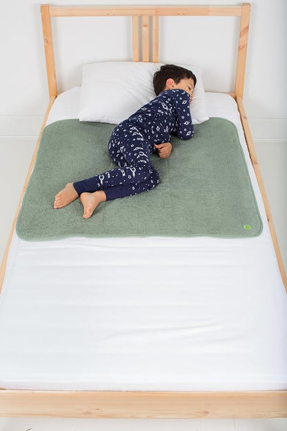 PeapodMats Bedwetting Waterproof Bed Mat, Reusable 3x3 Sage | Washable reusable bed mat for bedwetting, incontinence, kids, adults, pets, and mattress protection.
