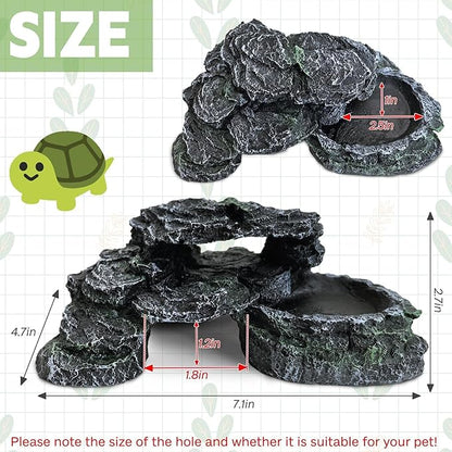 PINVNBY Reptile Hide Resin Turtles Dock for Aquarium (Size: 7.1 x 4.7 x 2.7 inches), Turtle Basking Platform for Small Size Snake Crested Gecko Lizard Frogs Newts
