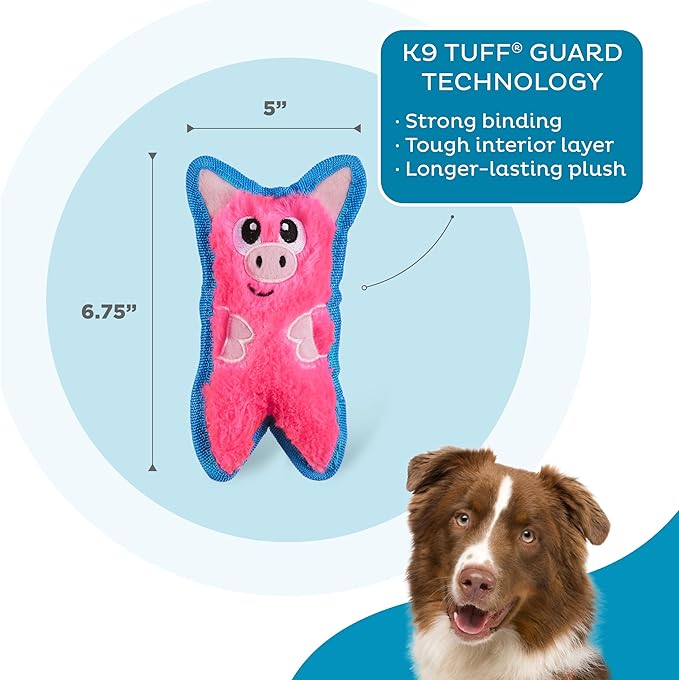 Outward Hound Durablez Minis Stuffing-Free Squeaky Plush Dog Toy for Puppies & Small Dogs - Interactive, Soft Yet Tough, No Mess, Jumbo Squeaker, Long-Lasting Play, Pig