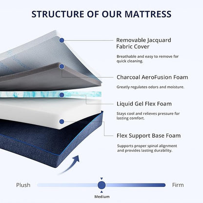 EGOHOME 12 Inch King Mattress, Gel Memory Foam with Charcoal, Fiberglass Free, CertiPUR-US Certified, Temperature-Regulating, Machine Washable Cover, 80" x 76" x 12", Medium