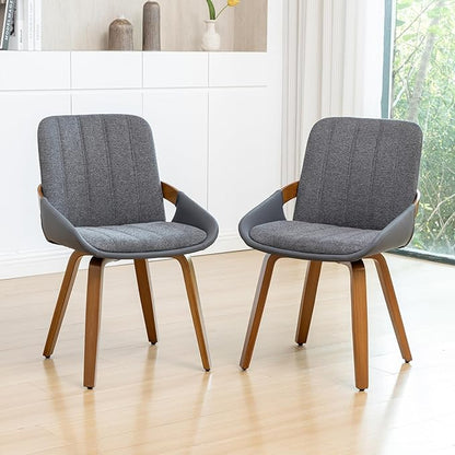 YOUUGIOR Dining Room Chairs,Mid Century Modern Gray Fabric+Faux Leather Kitchen Chairs Armless,Bamboo Legs Side Chairs No Wheels,Accent Chair for Dining Rooms,1PCS