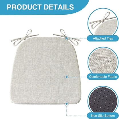 Chair Cushions for Dining Chairs Set of 4, Non Slip Kitchen Chair Pads, 17" x 16" x 2", Indoor Dining Chair Cushions with Ties, D-Shaped Seat Cushions for Kitchen Chairs, Beige