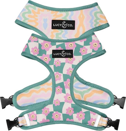 Lucy & Co. Reversible Dog Harness - Water-Repellent Neoprene, Dual-Print Design, Easy Swap Style, Adjustable Comfort Fit - Just Chill Reversible Harness - Large