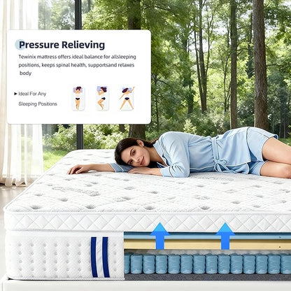 14 Inch Twin XL Mattress, Plush Hybrid Mattresses with Gel Memory Foam in a Box, Individual Pocket Springs for Pressure Relief & Motion Isolation, CertiPUR-US Certified,100-Night Trial