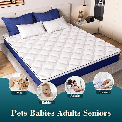 King Size Mattress - 12 Inch Gel Memory Foam Hybrid Mattress, Medium Firm, Pressure Relief & Motion Isolation, 100 Nights Trial, 75 * 80 in