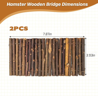 PINVNBY 2 PCS Hamster Toys, Wooden Hamster Ladder Bridge Tunnel Hide, Guinea Pigs Cage Accessories for Chinchillas Guinea Pigs Mouse Rat Ferre, Rodents Natural Hideout for Small Animals