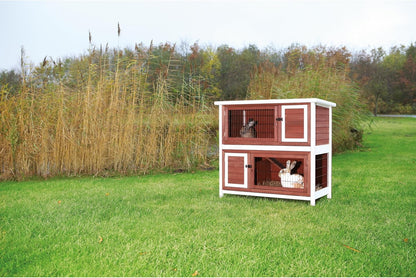 TRIXIE natura Outdoor Double Rabbit Hutch - Indoor Small Animal House, Bunny Cage with Two Sleeping & Play Areas - Includes a Non-Slip Ramp Hinged Roof & Two Pull-Out Trays - in Auburn