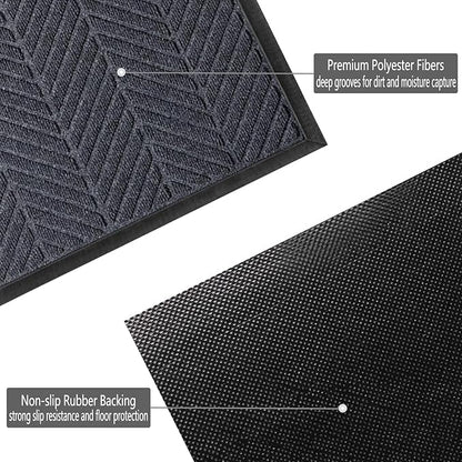XADP Front Door Mat 29.5"x17" Indoors Outdoors Welcome Mats, Waterproof Non-Slip Rubber Backing Heavy Duty Doormat Outside Entrance, Low Profile Entryway Rugs Floor Mat for Patio, Pattern A Grey