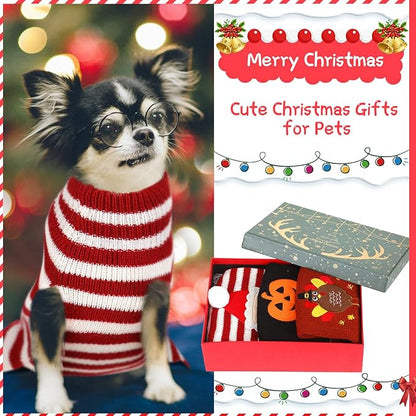 Sanwuta 3 Pieces Halloween Thanksgiving Christmas Dog Sweaters Sets Pumpkin Turkey Santa Puppy Dog Clothes Pet Knitwear for Dog Cat Pet Costume(Large)