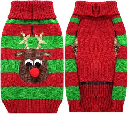 PETCARE Dog Christmas Sweater with Leash Hole Cute Striped Reindeer Dog Clothes for Small Medium Large Dogs Girl Boy Warm Fall Winter Knitted Pullover Vest Pet Puppy Cat Xmas Outfits