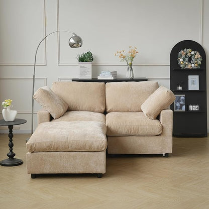 JACH 67" Love Seat Sectional Couches with Chaise Ottoman, Modern Convertible Modular Sofa, Cloud Sectional Couch, Sofa Covers Washable, Minimalist Couch for Living Room, Bedroom, Apartment, Khaki