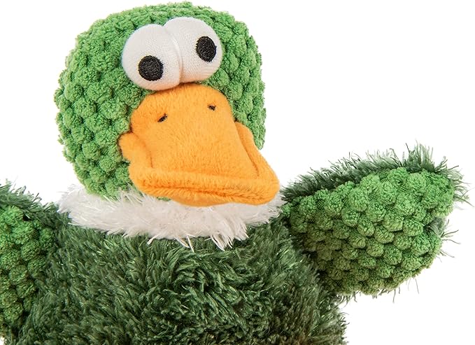 goDog Checkers Sitting Duck Squeaky Plush Dog Toy, Chew Guard Technology - Green, Small