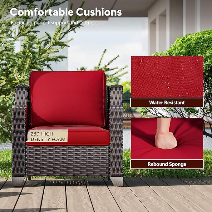 4 Pieces Wicker Patio Furniture, Luxury Outdoor Furniture with 2 Pieces Patio Rattan Chair, 2 Patio Ottoman, Wide Armrest, Thickened Cushions, Ideal for Deck, Porch Use