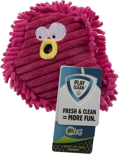 goDog PlayClean Germs Squeaky Plush Dog Toy with Odor-Eliminating Essential Oils, Chew Guard Technology - Pink, Small