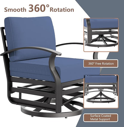 RTDTD Aluminum Outdoor Patio Furniture Set,4 Pieces 5 Seats Patio Conversation Sets with 45" Propane Fire Pit Table,Metal Patio Sectional Furniture Set with 2 Swivel Rocking Chairs,Navy Blue