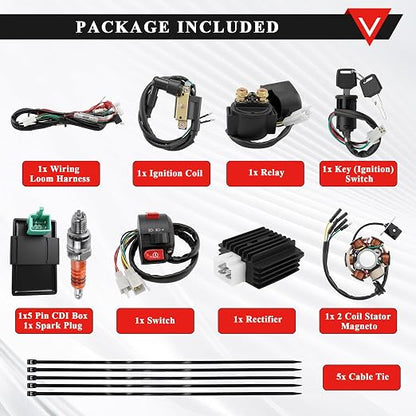 PRO BAT Full Electrics Wiring Harness Kit | for 50cc 70cc 90cc 110cc 125cc Chinese ATV Quad Bike 4 Wheeler SunL Baja Taotao JCL Coolster with CDI Coil Magneto Stator