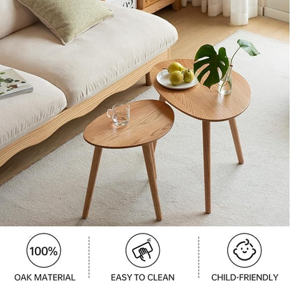 Vadisun Small Oval Coffee Table, 19.7" Mid Century Modern End Table for Living Room, 100% Solid Oak Wood Center Table, Side Table (Original Wood Color, 19.68" Wx13.38 Dx17.71 H)