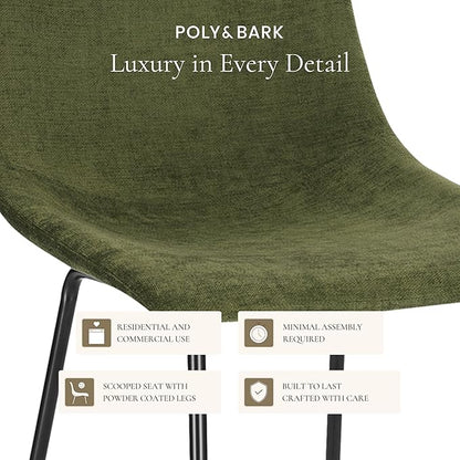 Poly & BARK Paxton Leather Counter Stools 24 Inches – Set of 3 - Counter Height Bar Stools – Barstools for Kitchen Island or Counters – Faux Leather & Matte Black Steel Base – Distressed Green Velvet
