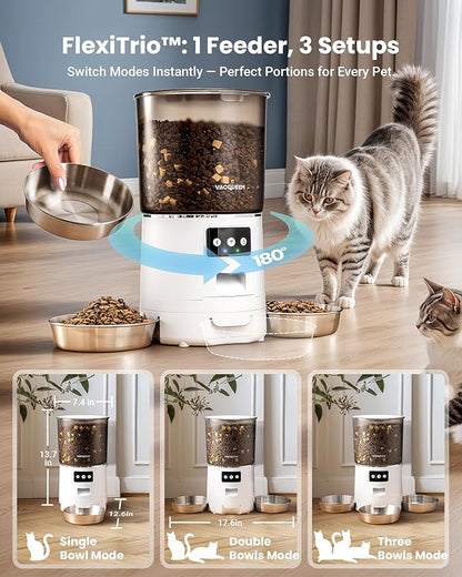 Automatic Cat Feeder for 3 Cats, 6L/25 Cup Cat Food Dispenser with Strong Anti-Jam System, Dual-Effect Desiccant, Smart WiFi App Control Pet Feeder, Automatic Dog Feeder for Cats and Small Dog