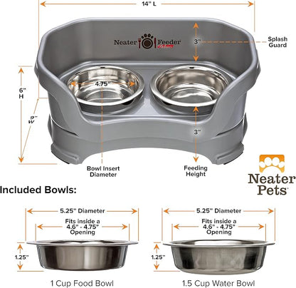 Neater Pet Brands Neater Feeder Deluxe Mess Proof Cat Bowls Elevated, Made in USA, No Spill Raised Bowls for Indoor Cats, Stainless Steel Food and Water Bowl Set, Pet Dish Feeding Station, Gunmetal