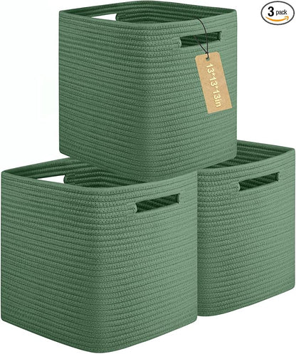 OIAHOMY Storage Cubes, 13 Inch Cube Storage Organizer, Collapsible Storage Bins, Baskets for Organizing, Storage Bins for Shelves-Green, 3-PACK
