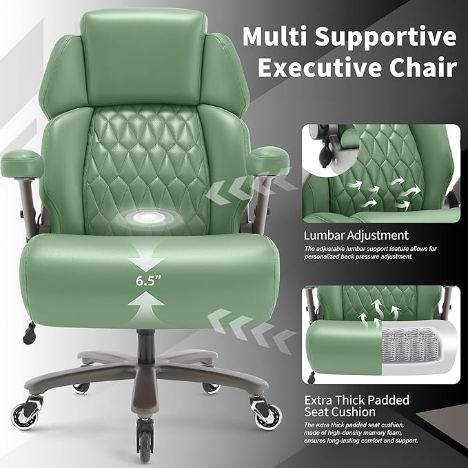 Big and Tall Office Chair 700lbs - Adjustable Headrest&Lumbar Support, 3D Flip Arms, Large Wheels &Heavy Duty Metal Base, Ergonomic High Back Computer Chair Desk Chair, Thick Padded Extra Wide Seat