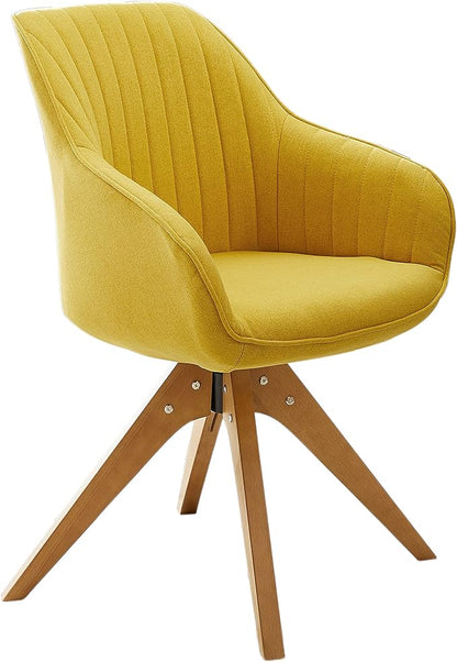 Art Leon Dining Chair, Mid Century Modern Fabric Upholstered Swivel Dining Room Chair with Wood Legs, Leisure Side Chair with Arms for Living Room, Yellow