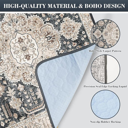 Non-Slip Dog Washable Pee Pads Extra Large 72" x 72", Boho Reusable Pet Training Pad for Playpen, Waterproof Doggie Rug Washable for Puppy Crates, Whelping Pad, Dog Rug Indoor