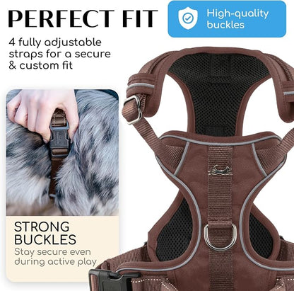 Freudentier No Pull Dog Harness with Handle, Front & Back Clips, Reflective | Soft breathable mesh padding - perfect fit with no chafing or slipping - comfortable dog vest for small, medium & large dogs