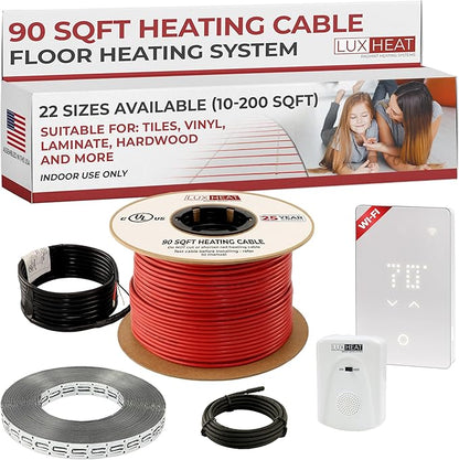 LuxHeat 90sqft Floor Heating Cable Kit - 240v Heated Bathroom Floor Kit -