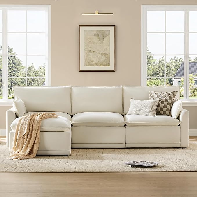 CHITA 113" Oversized Cloud Sectional Couch, Modern Modular Sectional Sofa Set for Living Room, 4 Seater L Shaped Couch, Cream