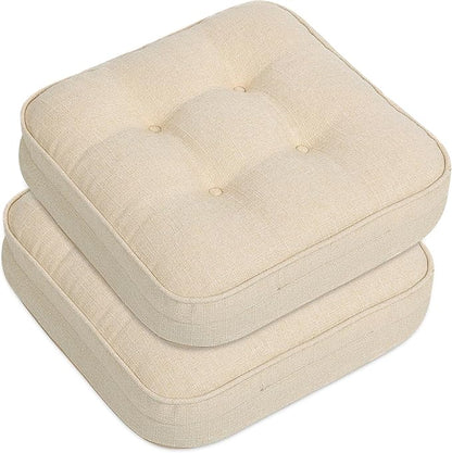GOFORIT Chair Cushions Set of 2,Tufted Shredded Memory Foam Chair Pads, Non-Slip Seat Cushions with Removable Cover, 2 Pack,Beige