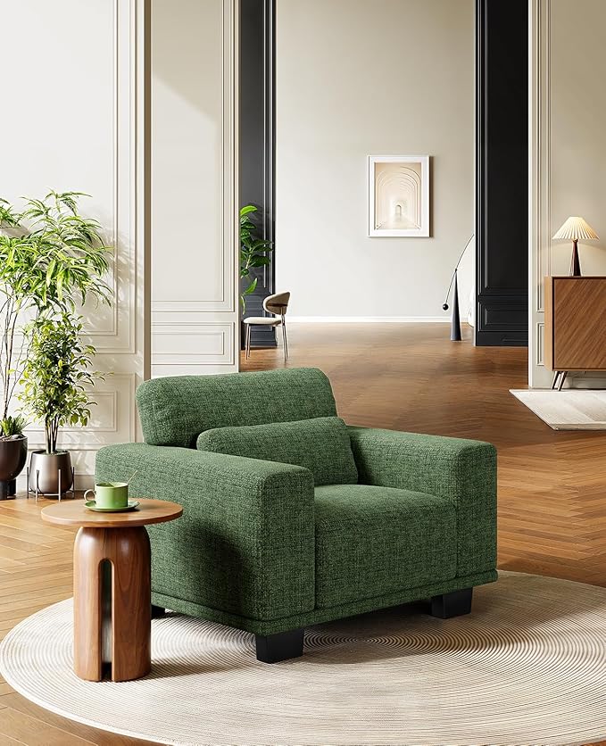 AMADA HOMEFURNISHING 40" Living Room Chairs,Reading Chair，Accent Chair,Small Sofa Couch for Bedroom，Oversize Mid-Century Armchair with Deep Seat，Comfy Sofa,Olive Green