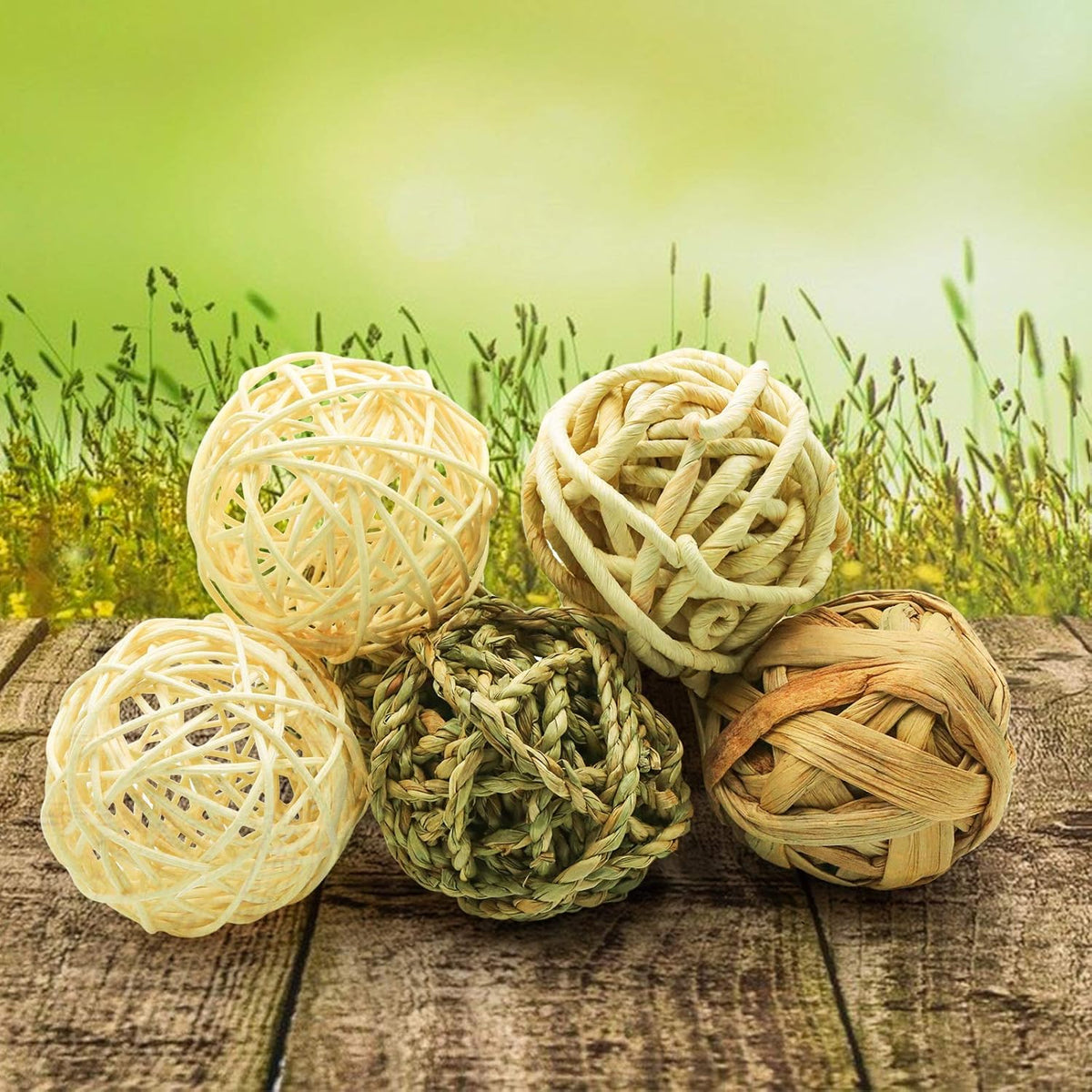 8 Pcs Small Animals Play Balls Rolling Activity Chew Toys Gnawing Treats for Rabbits Guinea Pigs Chinchilla Bunny Natural Balls, Pet Cage Entertainment Accessories (8Pcs)