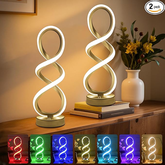 Modern Table Lamp, 7 Colors 10 Light Modes Spiral Design Table Lamp, Touch