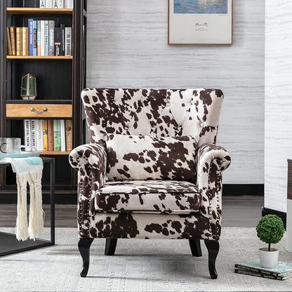 chairus Mid-Century Modern Accent Chairs Set of 2, Comfy Tufted Single Sofa Chair Wingback Armchair with Pillow for Club, Living Room, Bedroom - Velvet, Cow