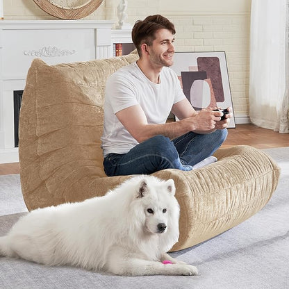 HABUTWAY Bean Bag Chair, Giant Bean Bag Chairs for Adults, Bean Bag Sofa with Filler Faux Fur, Memory Foam Bean Bag Couches Fireside Lazy Sofa for Living Room, Bedroom, Office (Khaki)