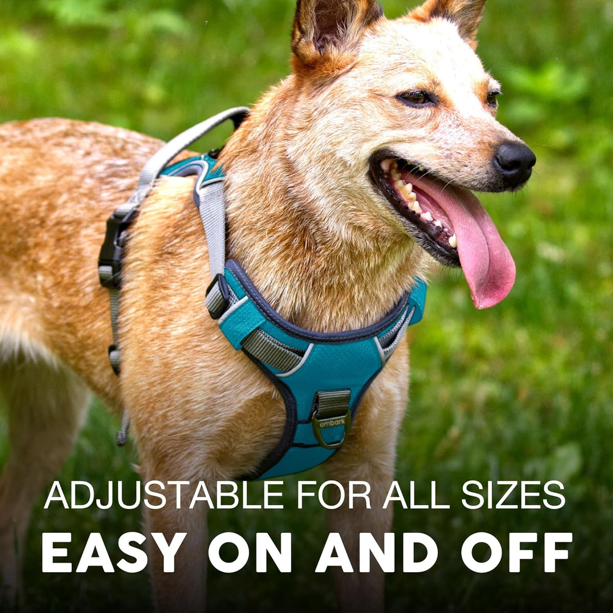 Embark Adventure Dog Harness, Reflective Trim XL Dog Harness for Extra Large Dogs No Pull - Military Grade Nylon, 2 Leash Clips & Gel Lined Handle. Soft & Padded Puppy