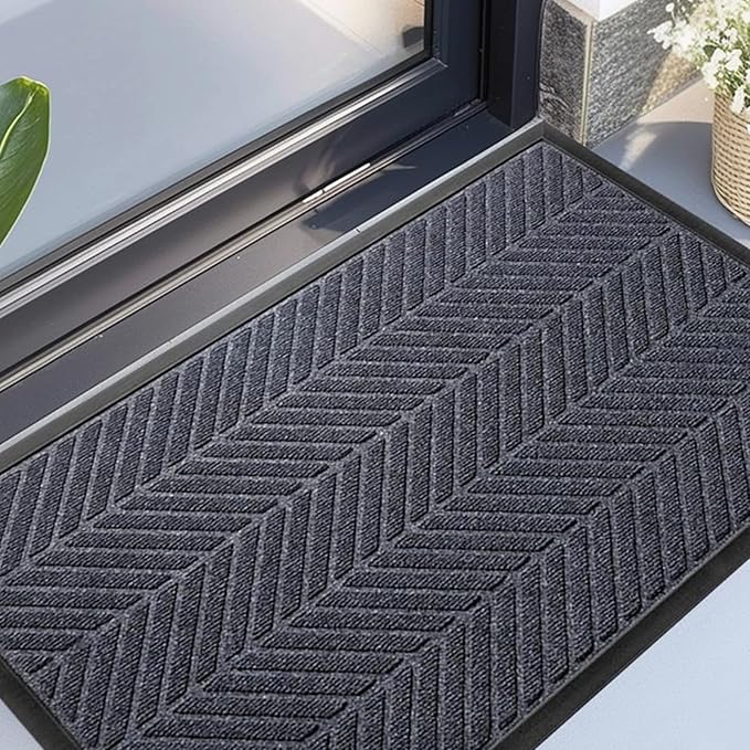 XADP Front Door Mat 29.5"x17" Indoors Outdoors Welcome Mats, Waterproof Non-Slip Rubber Backing Heavy Duty Doormat Outside Entrance, Low Profile Entryway Rugs Floor Mat for Patio, Pattern A Grey