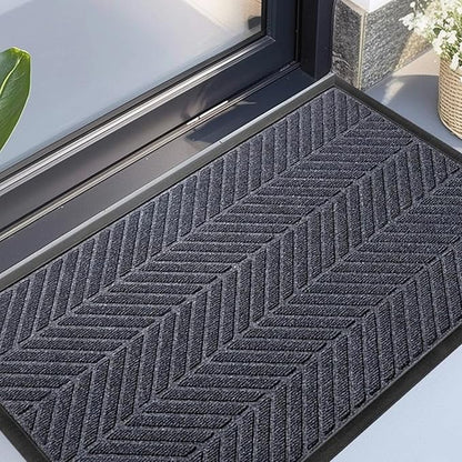 XADP Front Door Mat 29.5"x17" Indoors Outdoors Welcome Mats, Waterproof Non-Slip Rubber Backing Heavy Duty Doormat Outside Entrance, Low Profile Entryway Rugs Floor Mat for Patio, Pattern A Grey