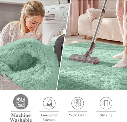 OLANLY Mint Green Round Rugs for Bedroom - Machine Washable, 9 ft Circle Area Rugs for Living Room, Soft and Fluffy Shaggy Carpet for Teen Girls and Boys, Nursery Rooms, Dorms, Home Decor Aesthetic