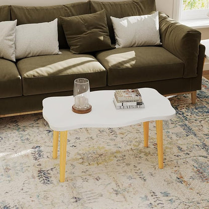 Funecy Cookie Coffee Table Low Table with 4 Solid Wood Sturdy Legs, Floor Table Desk for Sitting on The Floor, Storage and Living Room Furniture (White)