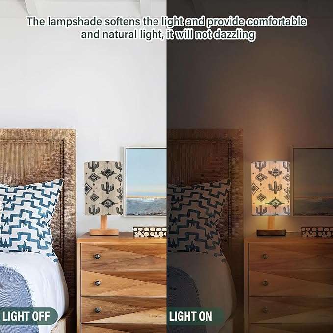 Western Cowboy Cactus LED Table Lamp for Bedroom Bedside Lamp with USB Charging Ports Decor Nightstand for Living Room Reading Dorm Desk Home Office