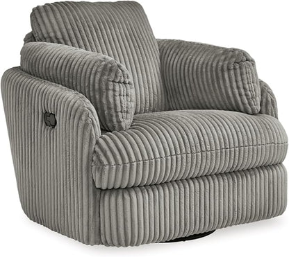 Signature Design by Ashley Tie-Breaker Swivel Glider Recliner, 2 Bolster Pillows, Hidden Storage, Fabric Upholstery, 41.38" W x 40.25" D x 39.75" H, Light Gray